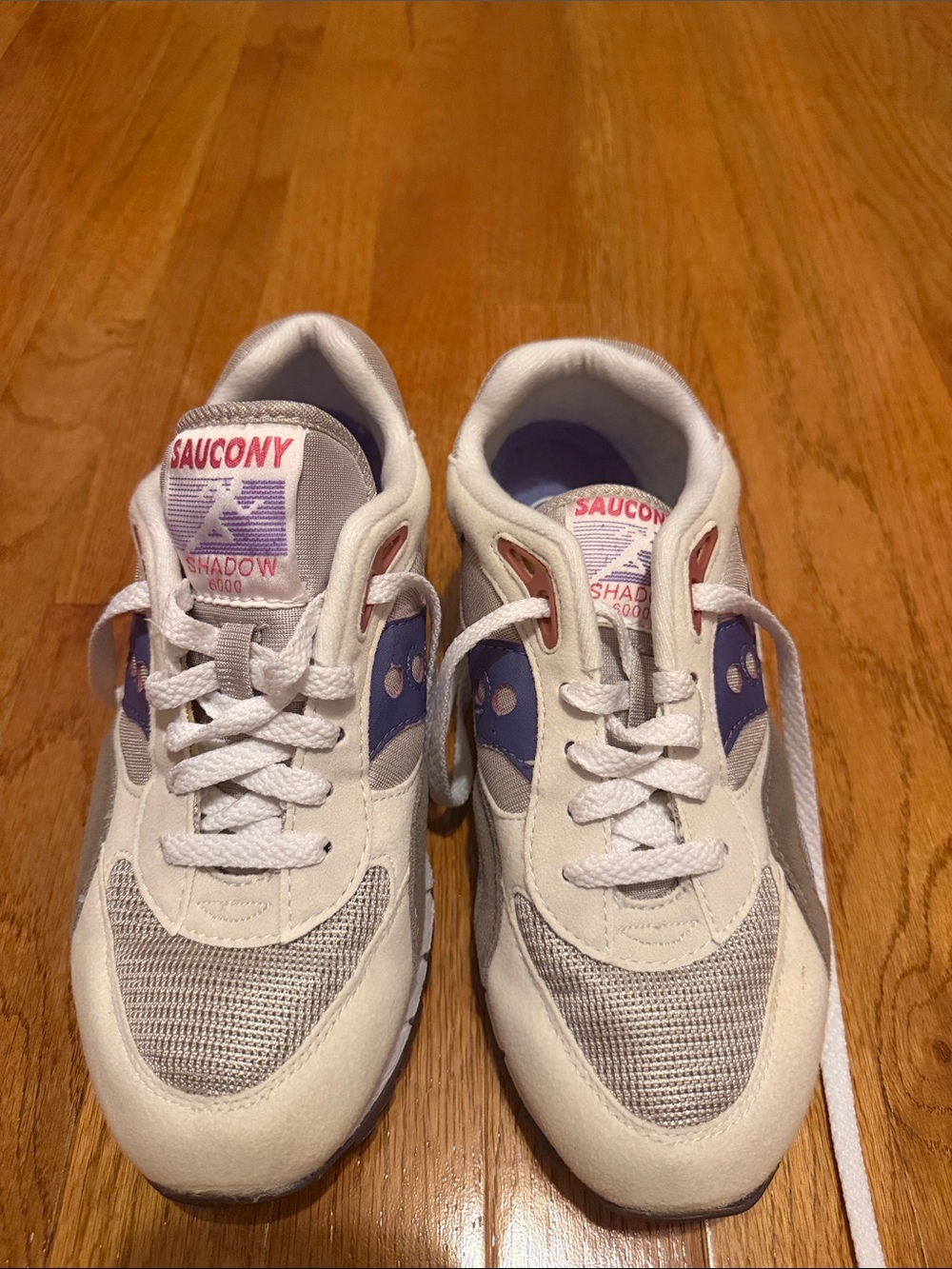 Saucony Shadow 6000 White Sneakers with Lavender and Pink Accents